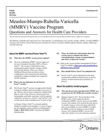 Measles-Mumps-Rubella-Varicella (MMRV) Vaccine Program