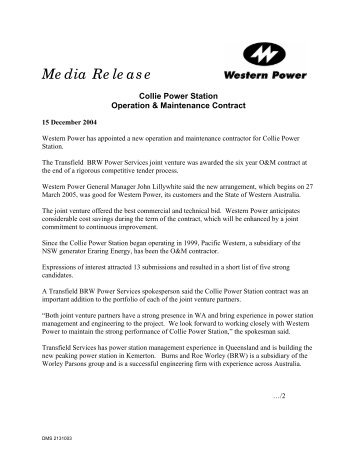 Collie Power Station contract - Media Release.pdf - WorleyParsons ...