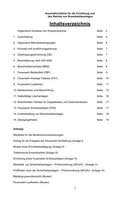 Anschaltrichtlinie für Brandmeldeanlagen der Feuerwehren in der ...