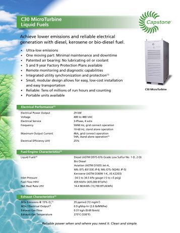 C30 MicroTurbine Liquid Fuels - Capstone Turbine