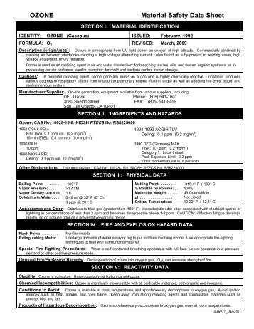 OZONE Material Safety Data Sheet