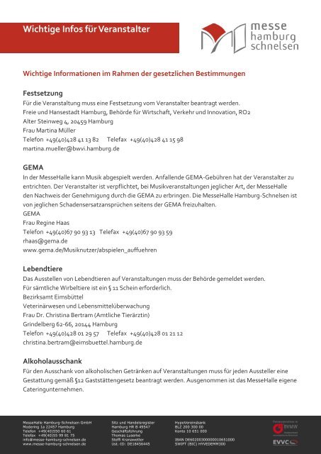 Wichtige Infos für Veranstalter - MesseHalle Hamburg-Schnelsen