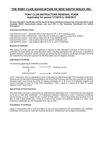 Instructors Renewal - Pony Club Association of NSW