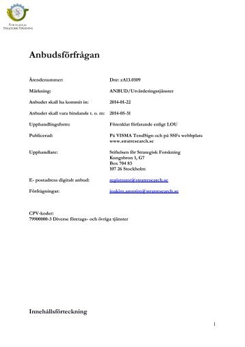 SSF - Anbudsförfrågan, utvärderingstjänster - Stiftelsen för ...