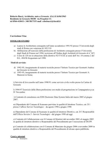 Curriculum dell'Arch. Roberto Bucci - Comune di Scansano