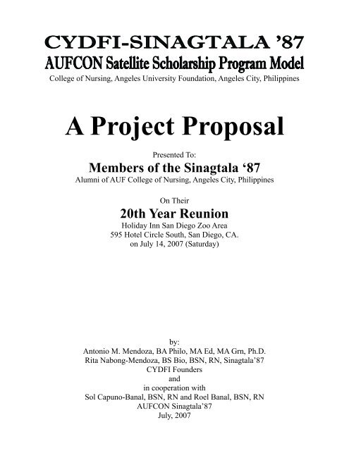 CYDF Project Proposal to Sinagtala '87 - Calantas Young Dreamers ...