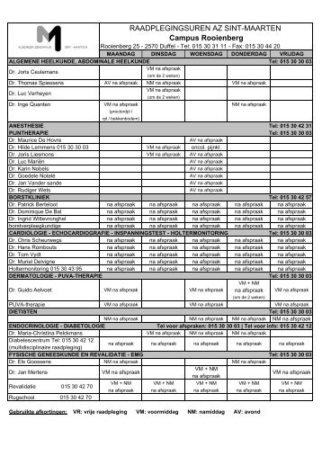 RAADPLEGINGSUREN AZ SINT-MAARTEN Campus Rooienberg