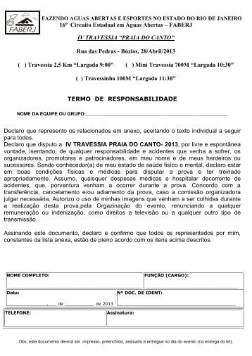 Termo de Responsabilidade Equipes - Faberj