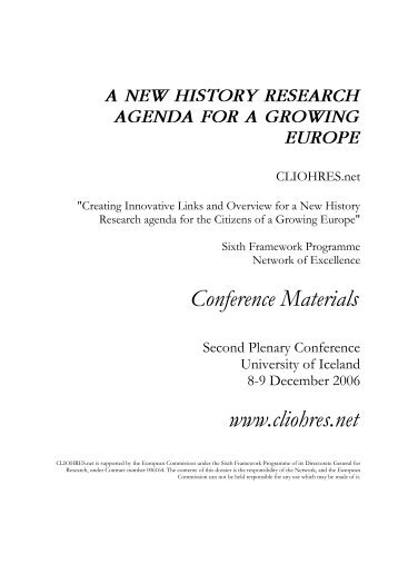 a new history research agenda for a growing europe - CLIOHRES.net