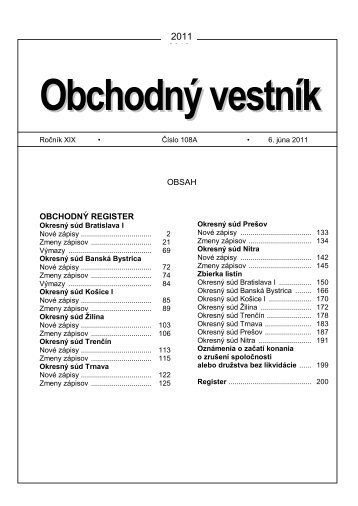 OBSAH OBCHODNÃ REGISTER