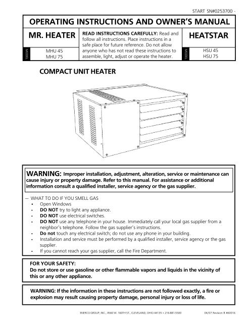 Operating Instructions And Owner S Manual Mr Heater Heatstar By
