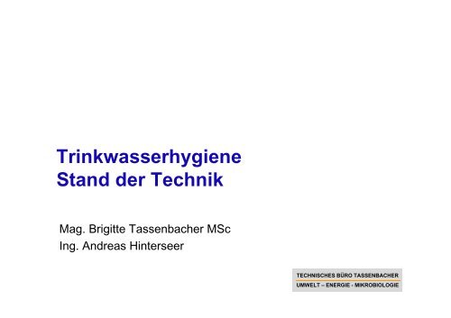 Trinkwasserhygiene Stand der Technik - Energieinstitut Vorarlberg