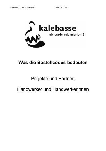 Was die Bestellcodes bedeuten Projekte und Partner ... - Kalebasse