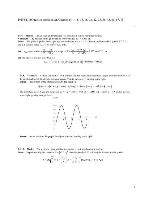 1 PHYS1100 Practice problem set, Chapter 14: 4, 8, 13, 16, 18, 22 ...