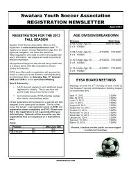 Swatara Youth Soccer Association REGISTRATION NEWSLETTER