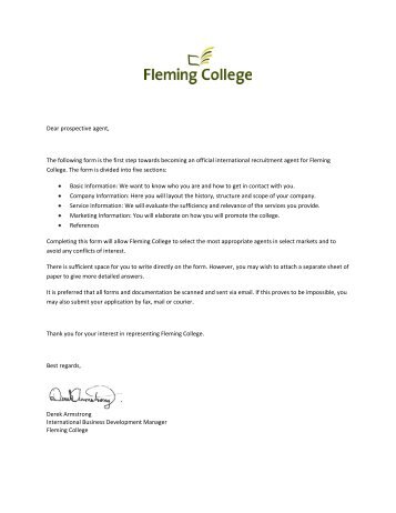 Dear prospective agent, The following form is the ... - Fleming College