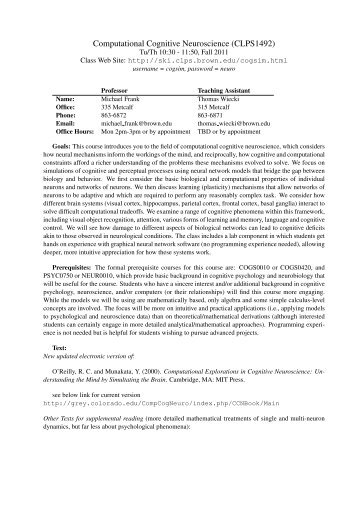 Computational Cognitive Neuroscience (CLPS1492) - Michael Frank