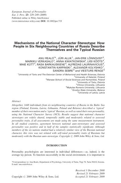 Mechanisms of the national character stereotype: How people in six ...