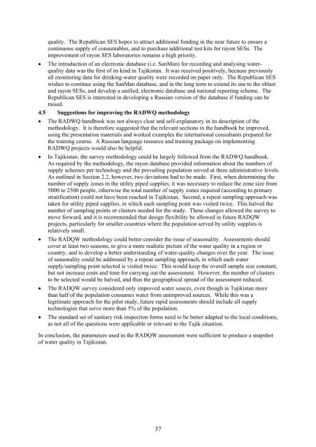 rapid assessment of drinking-water quality in the republic of tajikistan