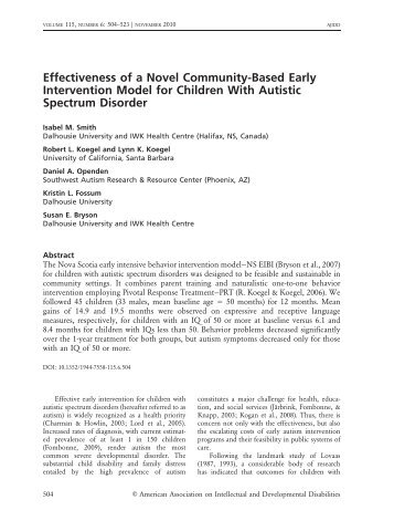Effectiveness of a Novel Community-Based Early Intervention Model ...