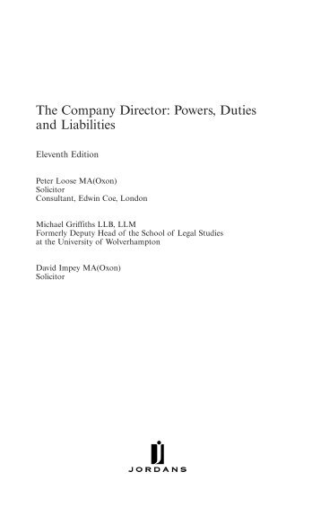 The Company Director: Powers, Duties and ... - Jordan Publishing