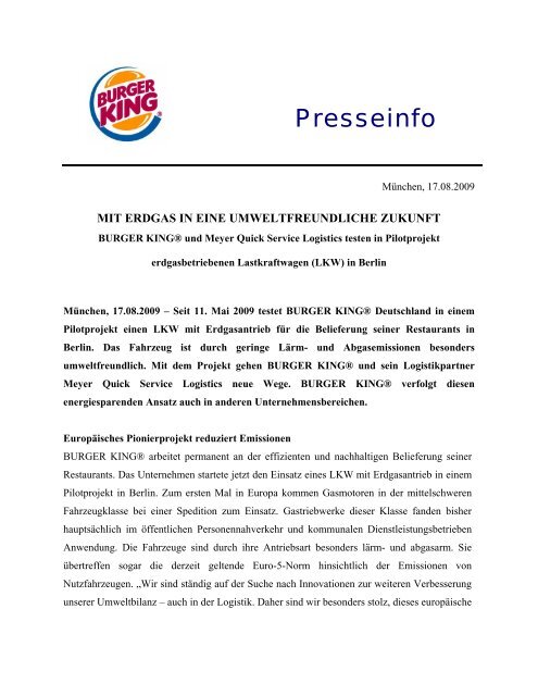 Presseinfo - Burger King
