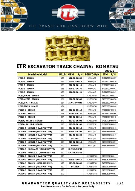 ITR EXCAVATOR TRACK CHAINS: KOMATSU - VR Trading