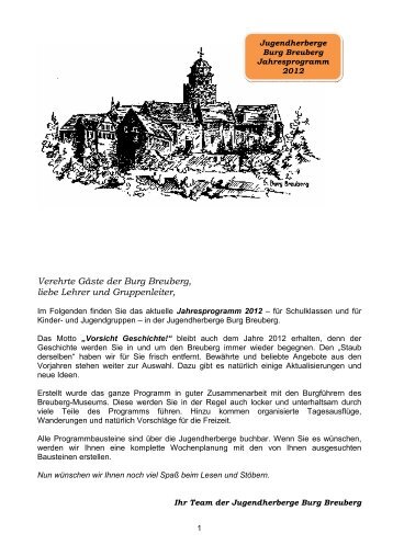 Verehrte Gäste der Burg Breuberg, liebe Lehrer und Gruppenleiter,