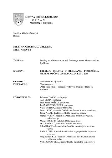 Odlok o rebalansu proračuna MOL za leto 2008 - Ljubljana