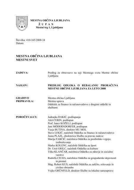 Odlok o rebalansu proračuna MOL za leto 2008 - Ljubljana