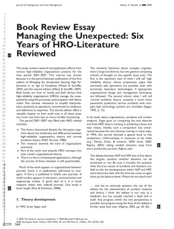 Book Review Essay Managing the Unexpected: Six Years of HRO ...