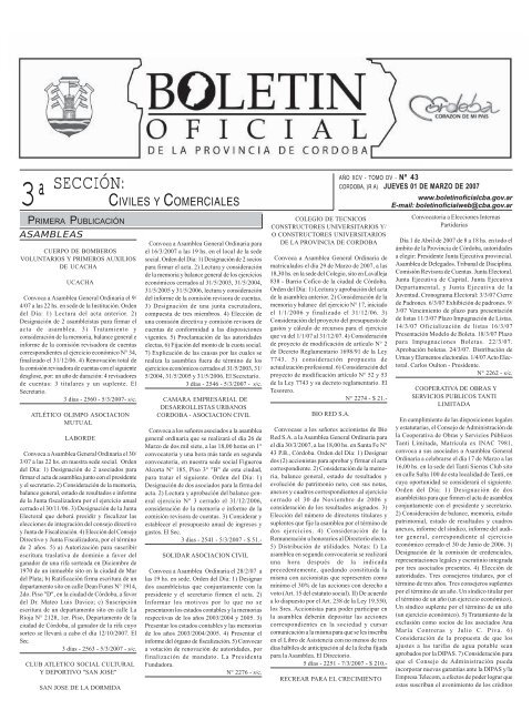 3ÂªSECCIÃN: - BoletÃ­n Oficial de la Provincia de CÃ³rdoba