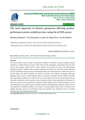 The most important of climatic parameters affecting product performance potato ardabil province using the of GIS system