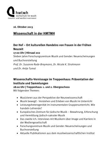 Wissenschaft in der HMTMH - Hochschule für Musik, Theater und ...