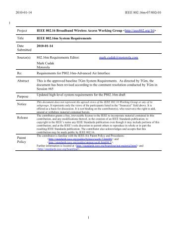 IEEE 802.16m System Requirements Document (SRD)