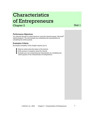 Chapter 2 Characteristics of Entrepreneurs - ACEnet