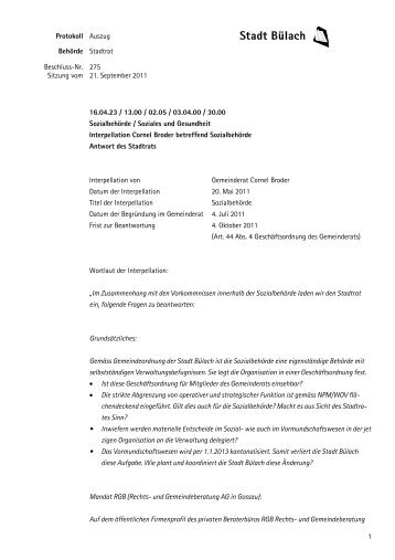 Antwort des Stadtrats (PDF nicht barrierefrei, 169 Kb) - Stadt BÃ¼lach