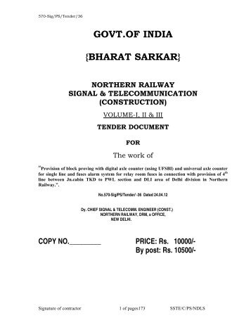GOVT.OF INDIA {BHARAT SARKAR} - Northern Railway - Indian ...