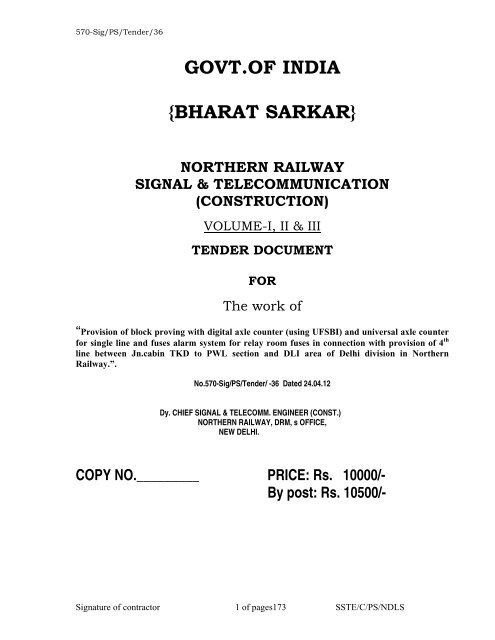 GOVT.OF INDIA {BHARAT SARKAR} - Northern Railway - Indian ...