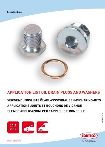 APPLICATION LIST OIL DRAIN PLUGS AND WASHERS - Corteco