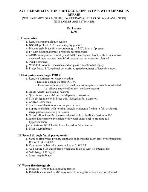 Acl Rehabilitation Protocol Operative With Meniscus Repair