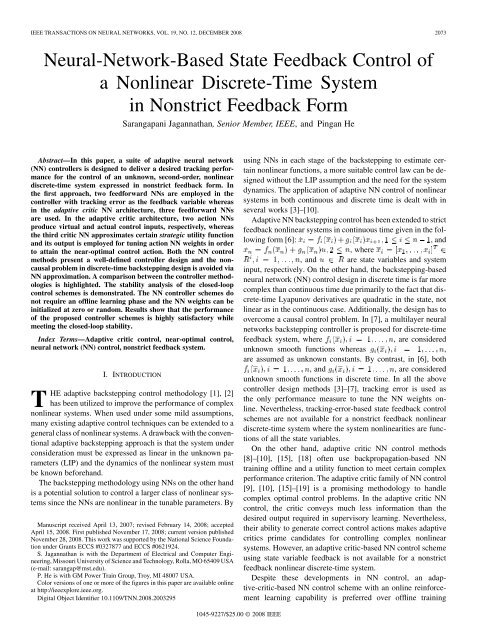 Neural-Network-Based State Feedback Control of a ... - IEEE Xplore