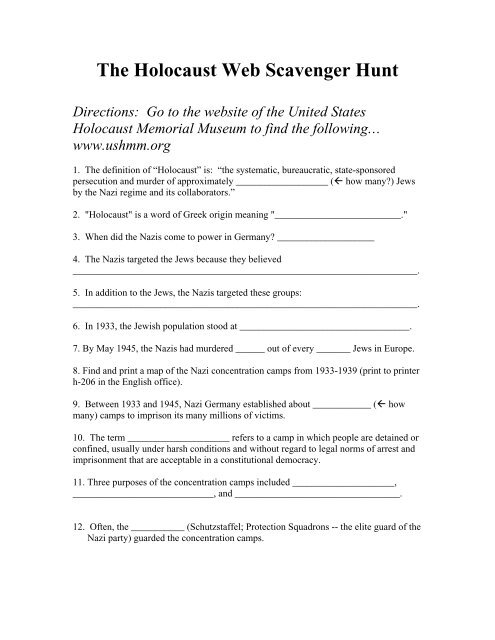 The Holocaust Web Scavenger Hunt