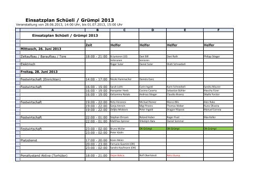 Einsatzplan SchÃ¼eli / GrÃ¼mpi 2013 - FC Affoltern am Albis