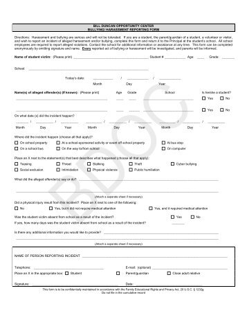 Bullying / Harassment Reporting Form