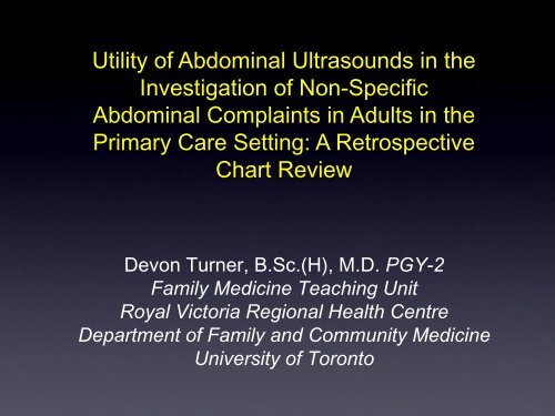 Utility of Abdominal Ultrasounds in the Investigation of Non-Specific ...