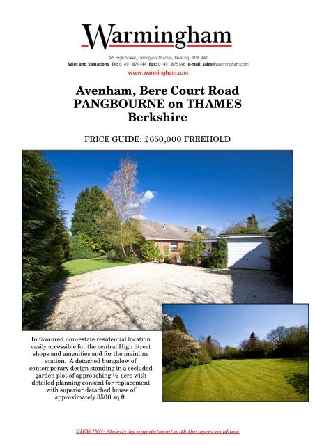 Avenham, Bere Court Road PANGBOURNE on ... - Warmingham