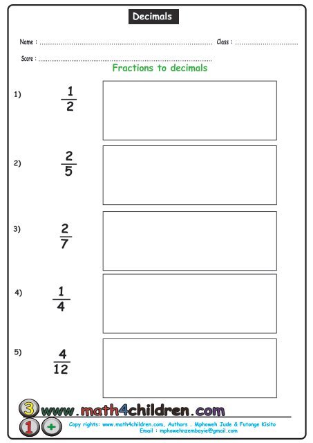 Converting Fractions to decimals worksheet 2 - Math for Children