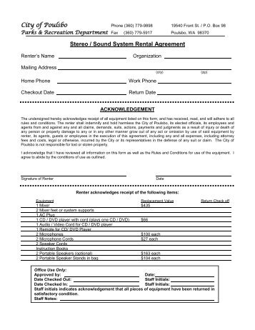 Stereo / Sound System Rental Agreement - City of Poulsbo