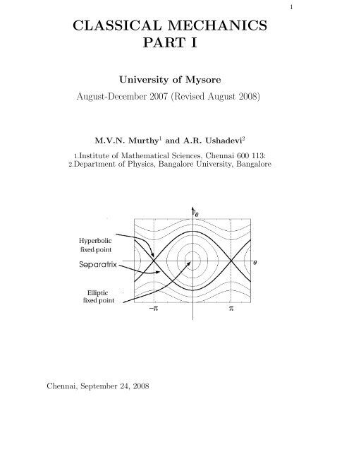 Classical Mechanics Notes University Of Mysore Classical Mechanics Notes University Of Mysore